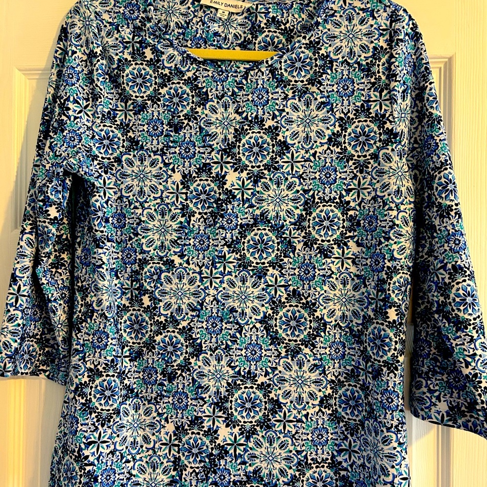 Floral Navy, Cornflower, Seafoam Green &
White Patterned Fabric